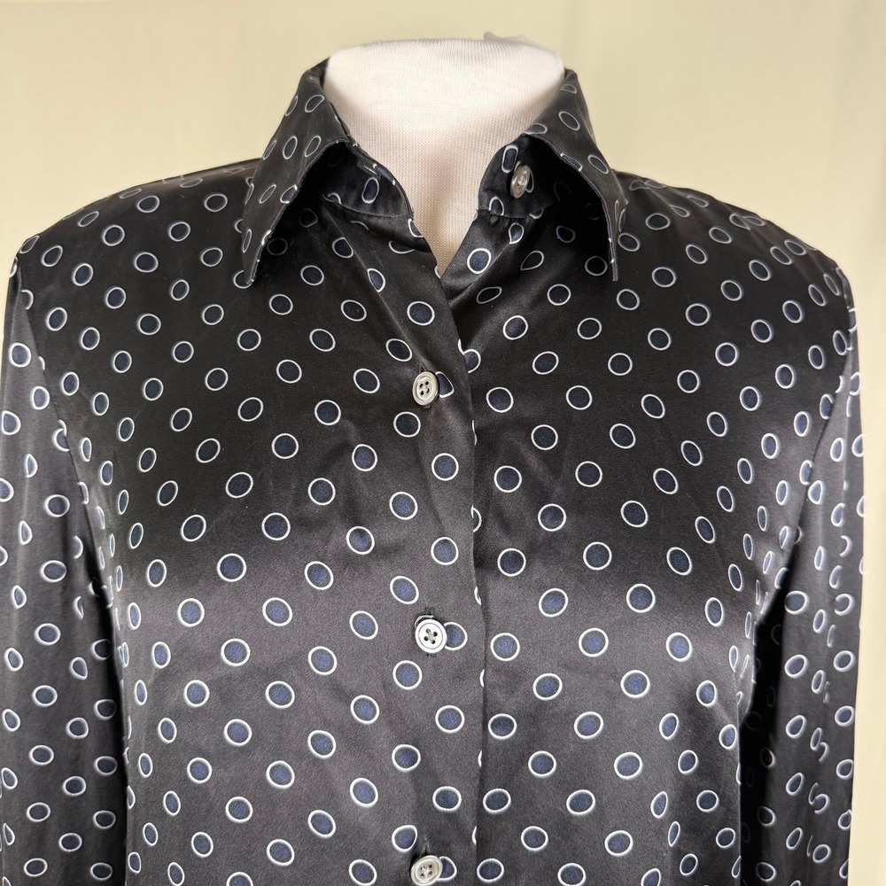 VTG 90s/ Y2K Linda Allard Ellen Tracy Polka Dot 100% Silk Blouse 6 EUC - Picture 2 of 12